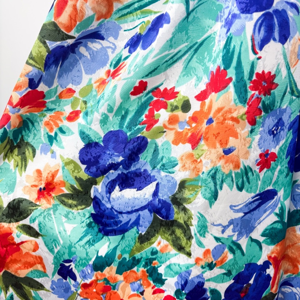 Vintage 80s Floral Basque Waist Pleated Puff Sleeve Midi Dress Golden Girls Blue - Picture 8 of 9